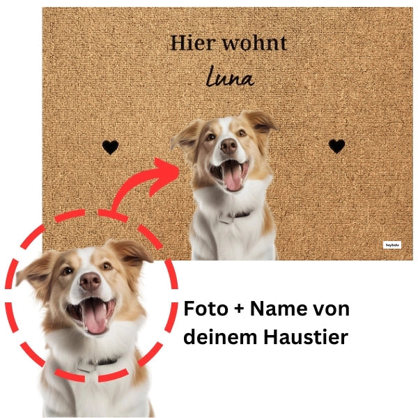 Personalisierte Fußmatte mit Foto deines Haustiers Hey Balu